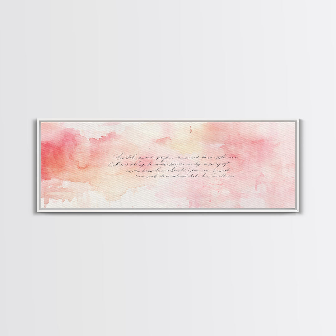 Romantic Calligraphy Canvas Print with Pink Abstract Art, Minimalist Wabi Sabi Aesthetic, Bedroom or Living Room Horizontal Wall Art