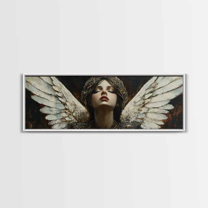 Angelic Portrait Canvas Print Goddess Art Print Dark Angels Wall Art Elegant Bedroom Decor Moody Painting Original Living Room Art