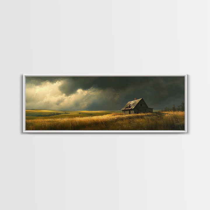Abandoned Farmhouse Framed Canvas Print Rustic Landscape Art Smoky Mountain Painting Extra Wide Living Room Wall Autumn Decor