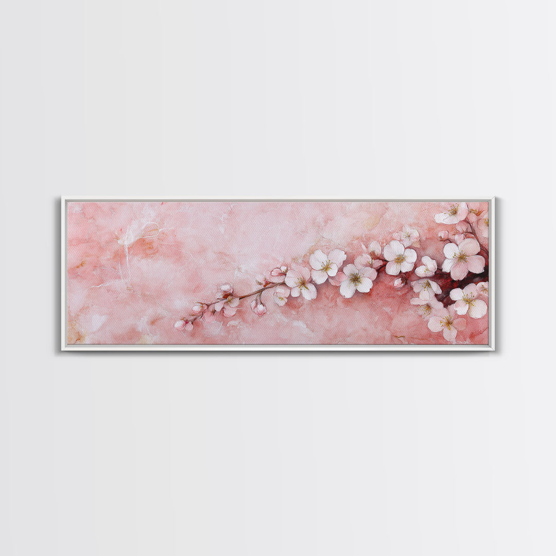Cherry Blossom Branch Canvas Print, Light Pink Wall Art, Botanical Art, Bedroom Decor, Spring Floral Art, Rustic Wall Art