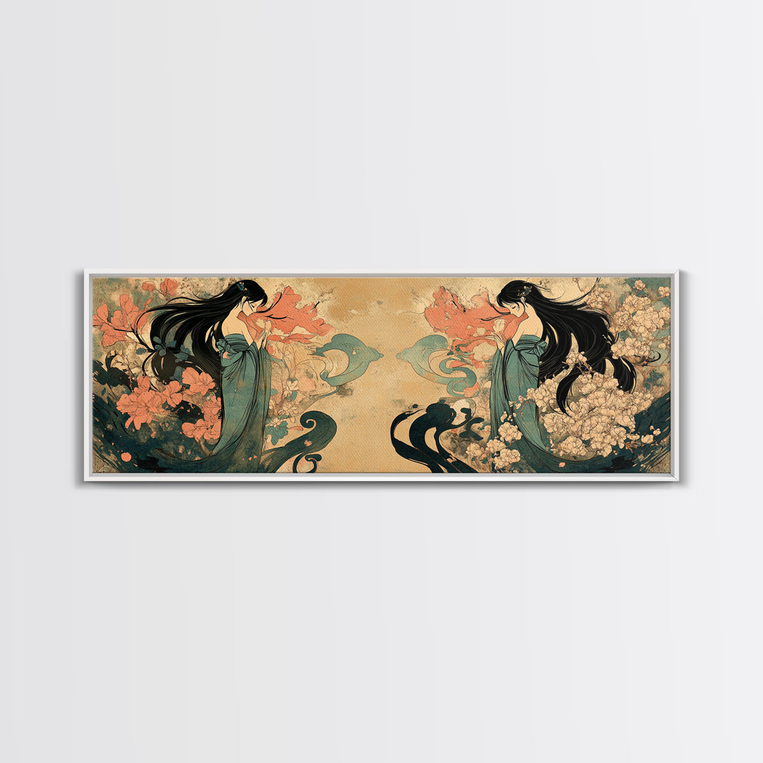 Art Nouveau Framed Canvas Print Goddess Art Print Feminine Boho Artwork Wildflower Wall Art Bedroom Artwork Guest Room Decor