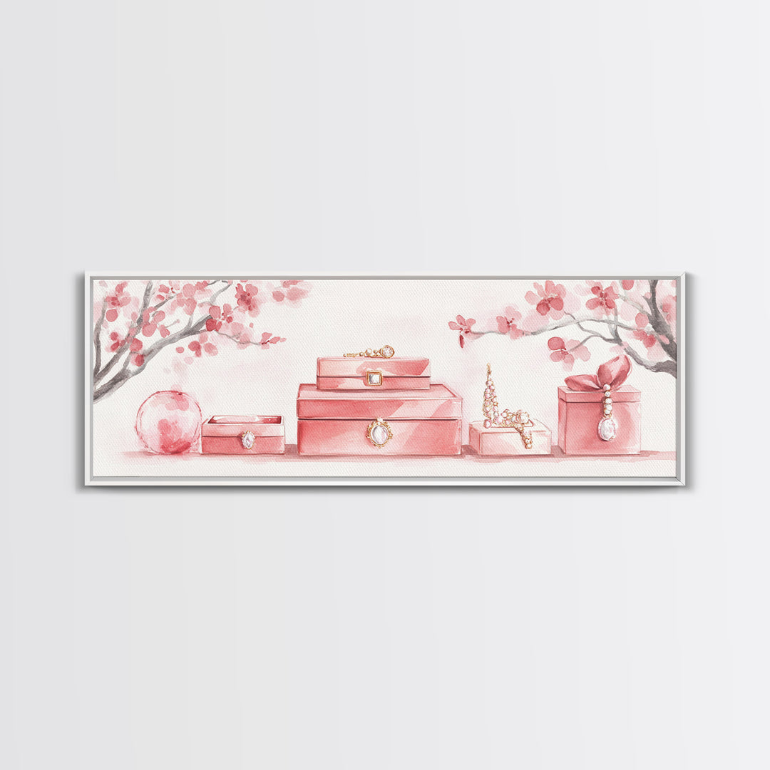 Cherry Blossom Canvas Print, Botanical Framed Canvas Art, Light Pink Wall Art, Bedroom or Guest Room Art, Feminine Nature-Inspired Decor
