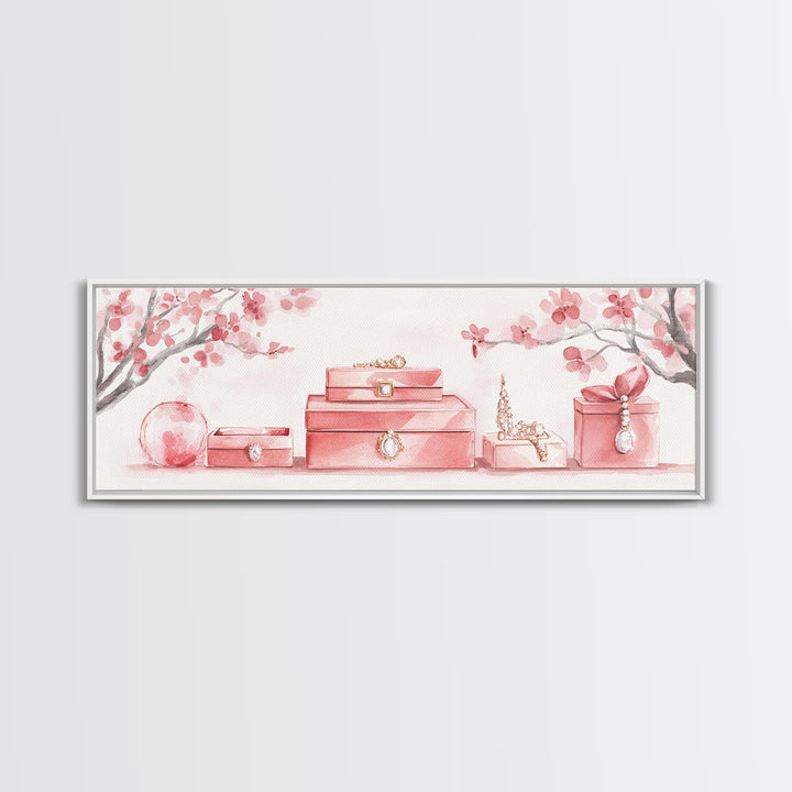 Cherry Blossom Canvas Print, Botanical Framed Canvas Art, Light Pink Wall Art, Bedroom or Guest Room Art, Feminine Nature-Inspired Decor