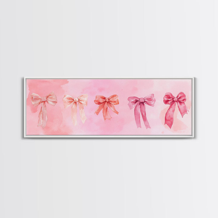 Ribbon Bow Canvas Print Light Pink Art Feminine Horizontal Wall Art Whimsical Artwork Living Room Wabi Sabi Decor Framed Print