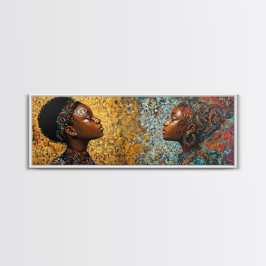 Afrocentric Canvas Print African Tribal Art Modern Boho Decor Guest Room Wall Art Horizontal Living Room Art Unique Painting