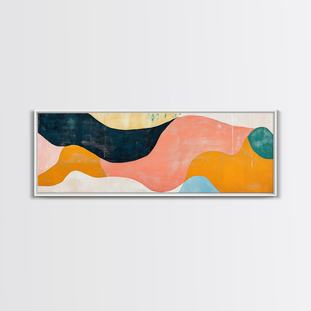 Coastal Abstract Framed Canvas Print Nautical Painting Coastal Landscape Artwork Seascape Wall Art Living Room Ocean Horizontal Decor