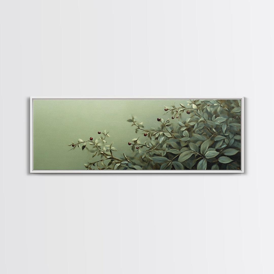Nature-Inspired Sage Green Framed Canvas Print – Sage Green Wall Art, Botanical Prints, Minimalist Art, Bedroom Art, Wabi Sabi Art