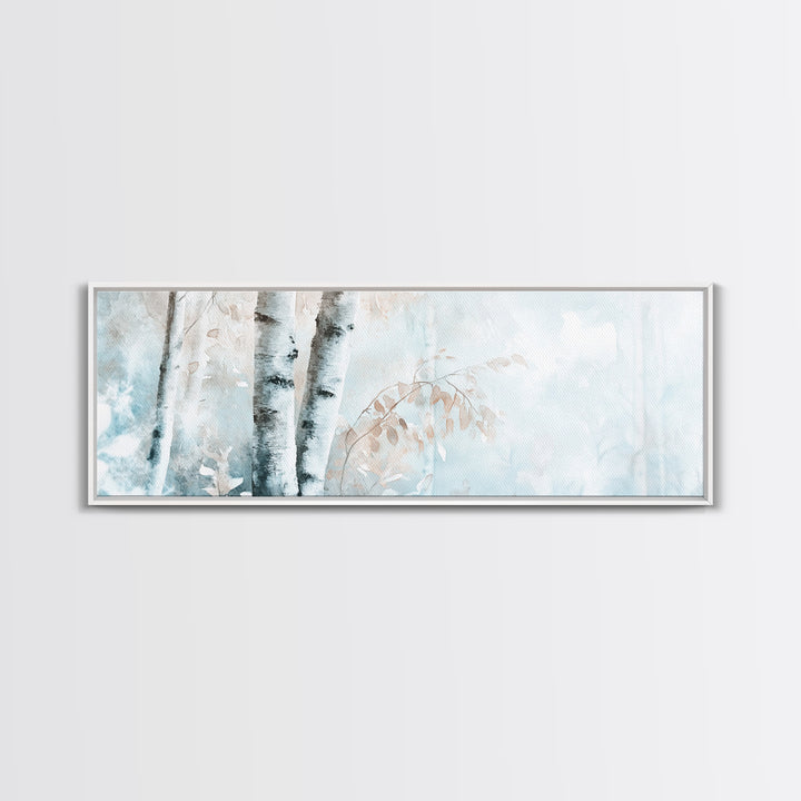 Birch Tree Art Framed Canvas Print, Neutral Landscape Painting Autumn Decor, Rustic Minimalist Wall Art Gift Idea Above Bed Design