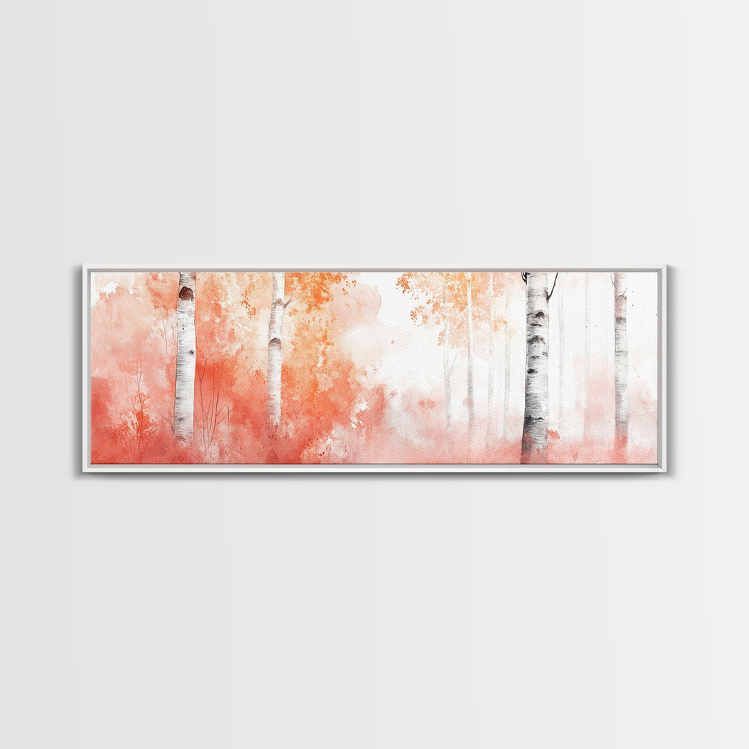 Autumn Birch Trees Canvas Print, Vibrant Fall Landscape Art, Horizontal Wall Art Rustic Decor Gift Idea Living Room Decoration