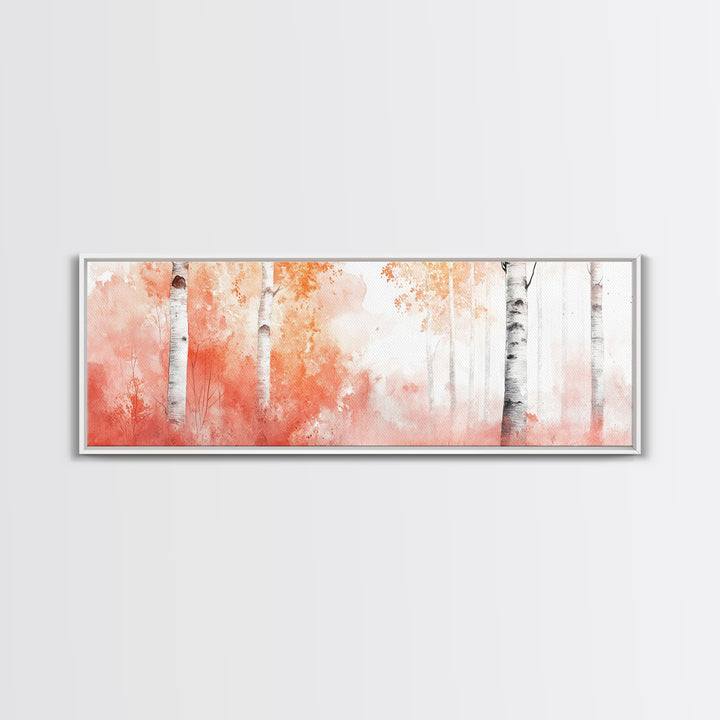 Autumn Birch Trees Canvas Print, Vibrant Fall Landscape Art, Horizontal Wall Art Rustic Decor Gift Idea Living Room Decoration