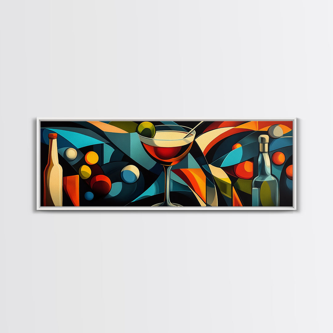 Abstract Martini Framed Canvas Print Espresso Martini Wall Art Modern Cocktail Art Kitchen Bar Decor Bold Geometric Wall Artwork