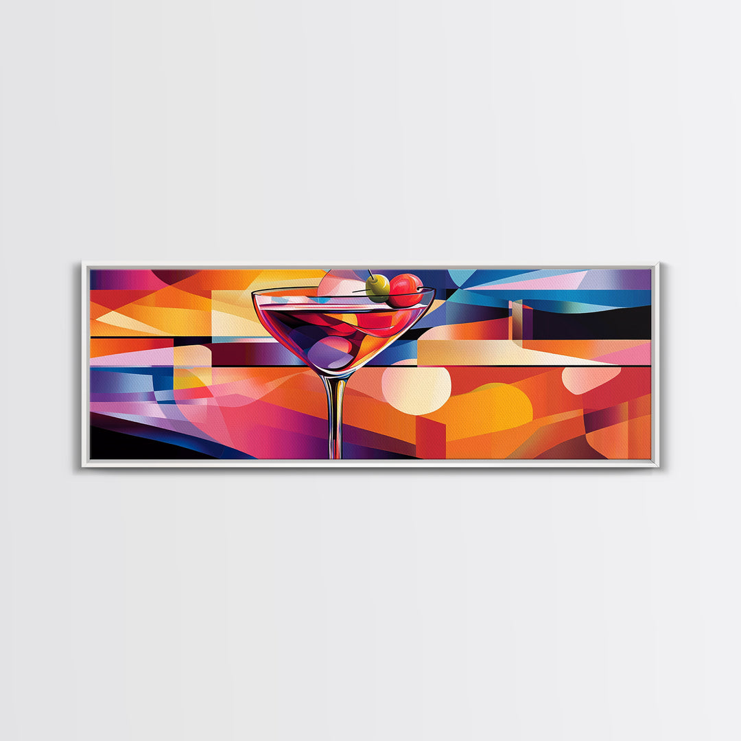 Martini Glass Framed Canvas Print Martini Wall Art Abstract Modern Cocktail Art Kitchen Bar Decor Bold Geometric Wall Artwork