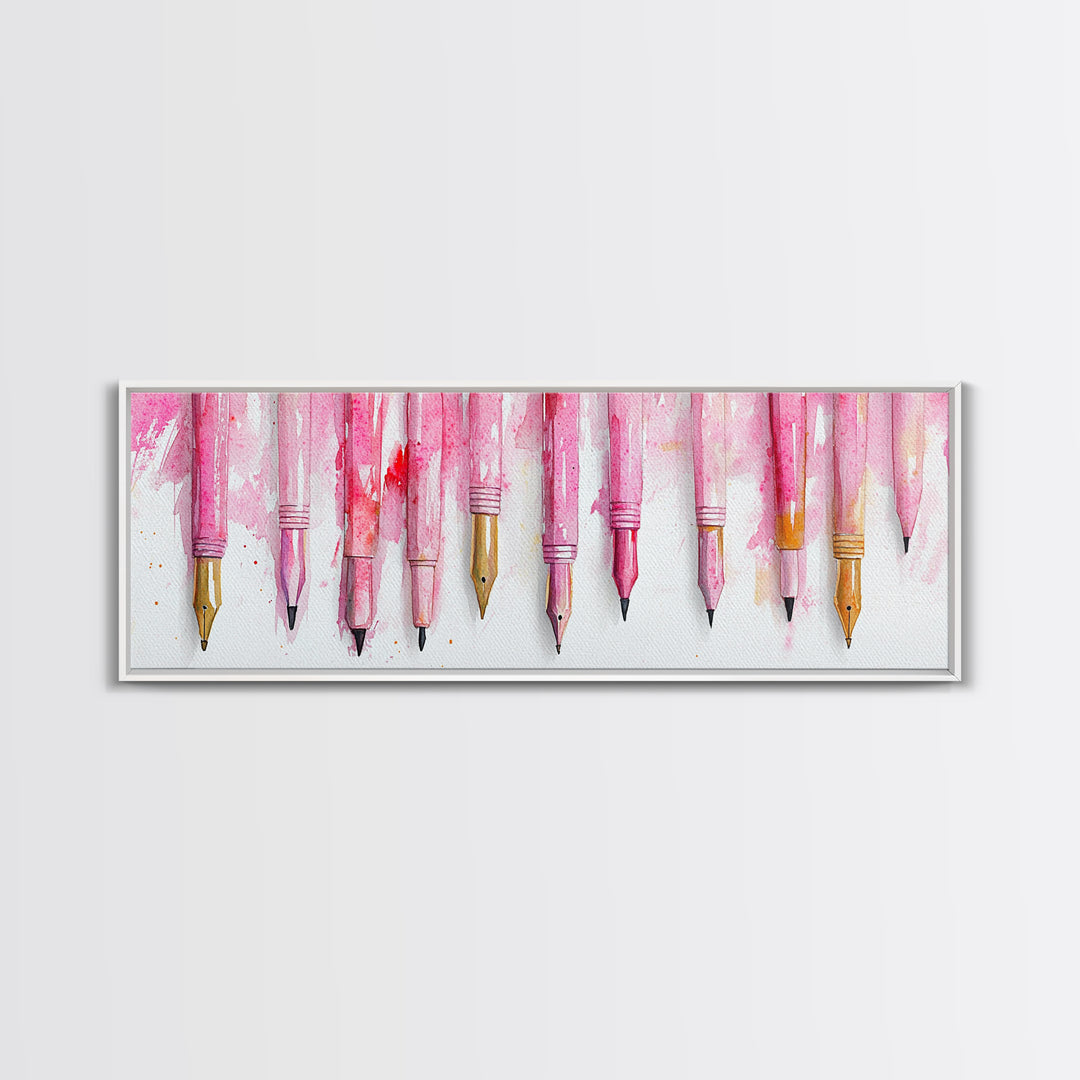 Abstract Pink Pens Framed Canvas Print - Whimsical Art, Light Pink Dorm Wall Decor, Vertical Art Gift Idea, Unique Living Room Canvas Print