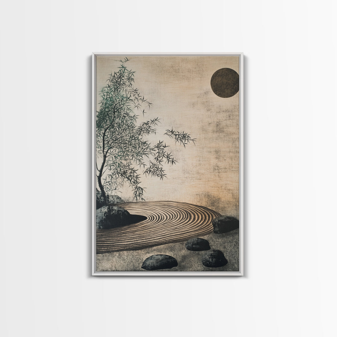 Zen Bamboo Garden Canvas Print Wabi Sabi Wall Art Minimalist Zen Inspired Artwork Rustic Decor Above Couch Wall Art Bedroom Art