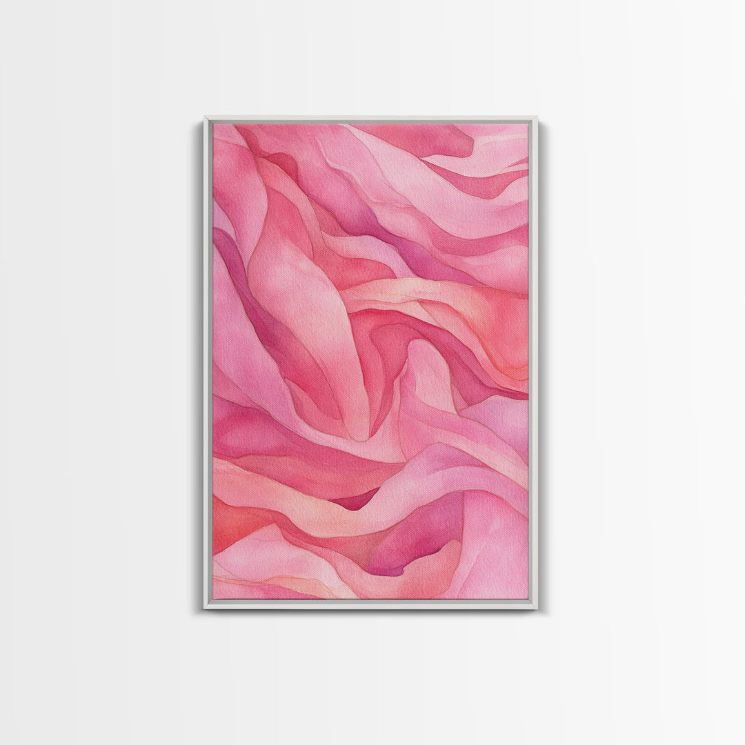 Flowing Abstract Pink Wave Art Framed Canvas Print | Feminine and Minimalist Bedroom or Living Room Aesthetic | Whimsical Art Decor