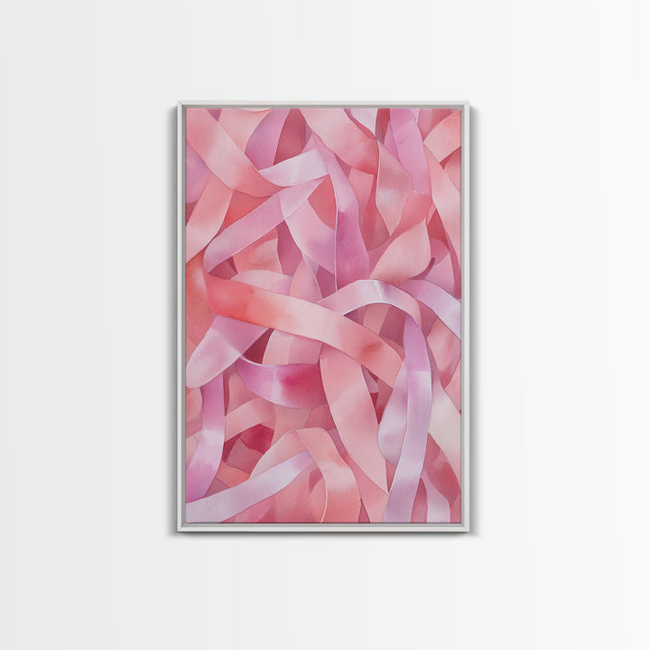 Abstract Pink Ribbon Canvas Print in Soft Light Pink Shades Minimalist Living Room Art Wabi Sabi Wall Art Perfect Gift Idea