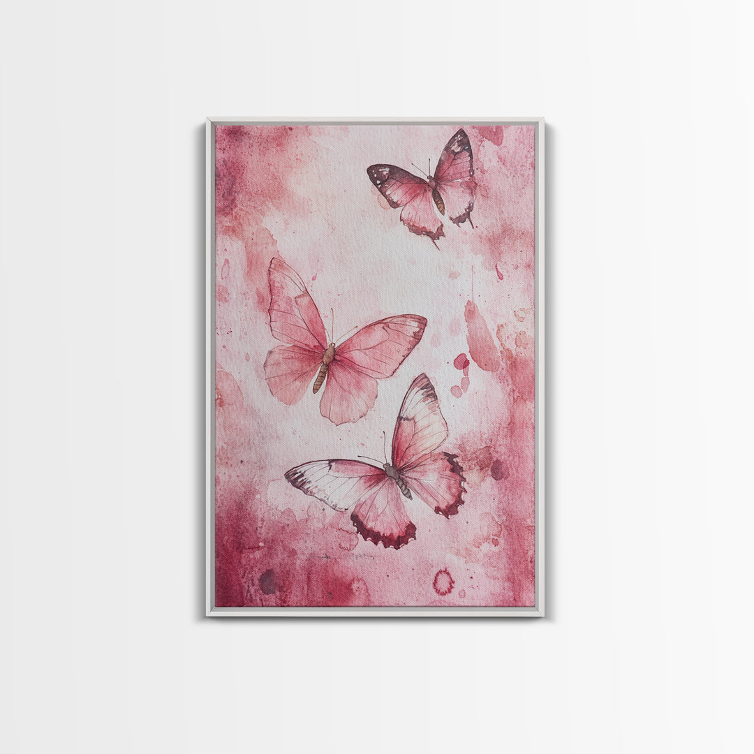 Pink Butterfly Botanical Prints Canvas Print Soft Whimsical Nature Inspired Bedroom or Living Room Art Light Pink Wall Decor