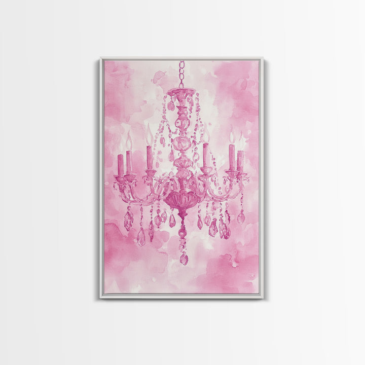 Pink Crystal Chandelier Canvas Print | Romantic Light Decor | Rustic Wall Art | Elegant Bedroom Art | Above Bed Wall Art | Farmhouse Decor