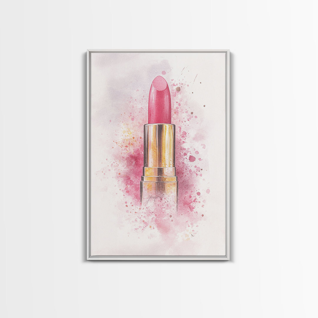 Radiant Pink Lipstick Canvas Print | Feminine Wall Art | Makeup Lover Decor | Modern Minimalist Art | Bathroom Accent | Gift Idea Her