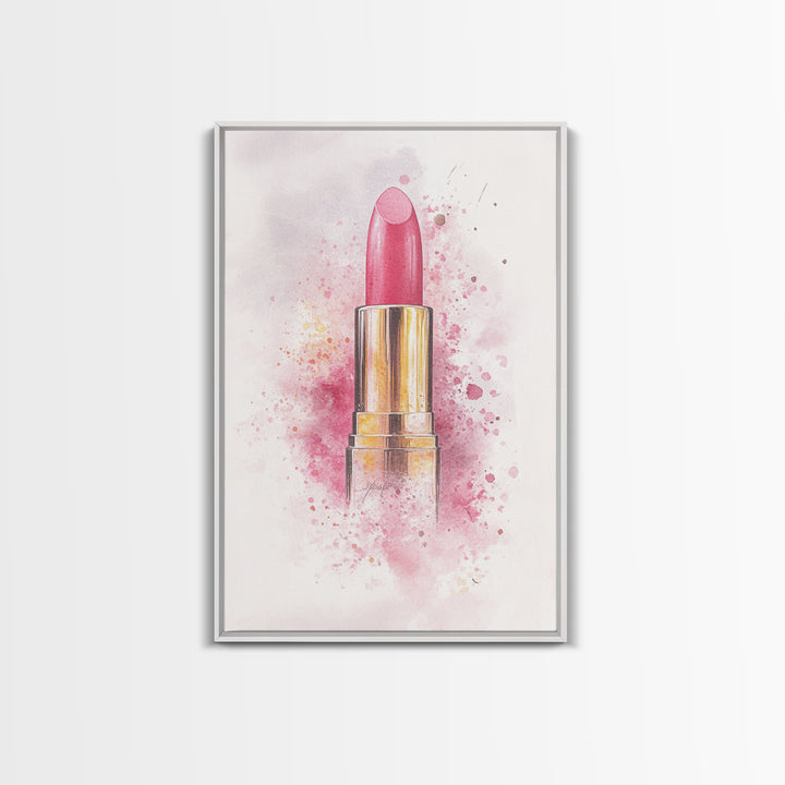 Radiant Pink Lipstick Canvas Print | Feminine Wall Art | Makeup Lover Decor | Modern Minimalist Art | Bathroom Accent | Gift Idea Her
