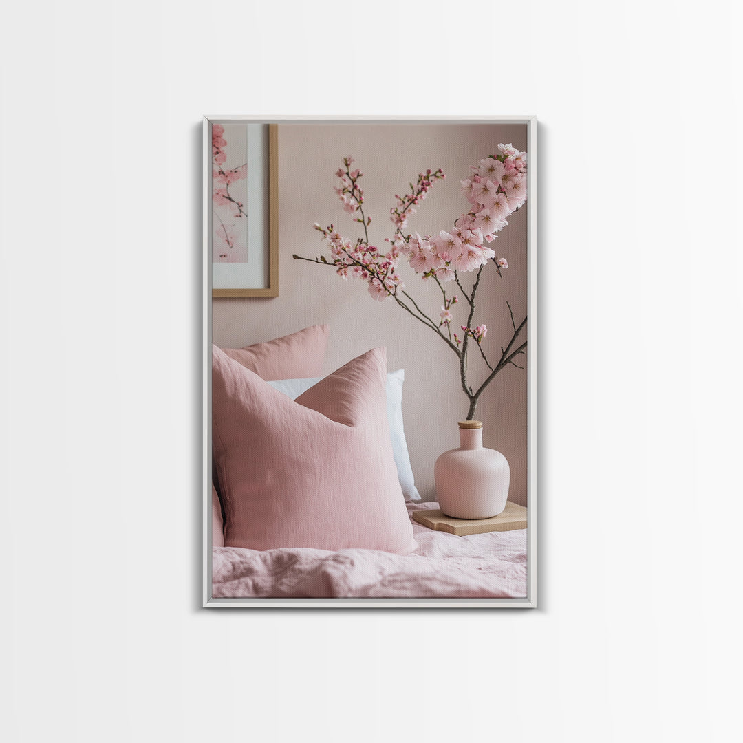 Cherry Blossom Bedroom Canvas Print Light Pink Wall Art Feminine Cozy Decor Floral Home Bedroom Accent Japanese Inspired Artwork
