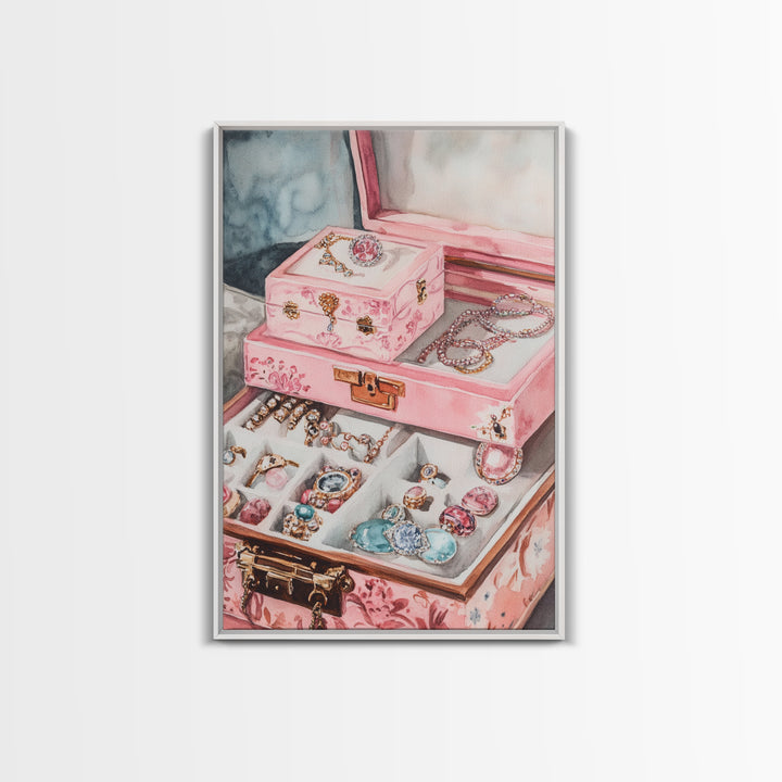 Romantic Jewelry Display Canvas Print Pink Wall Art Whimsical Decor Light Pink Dorm Art Bedroom Gift Idea Coastal Cowgirl Art