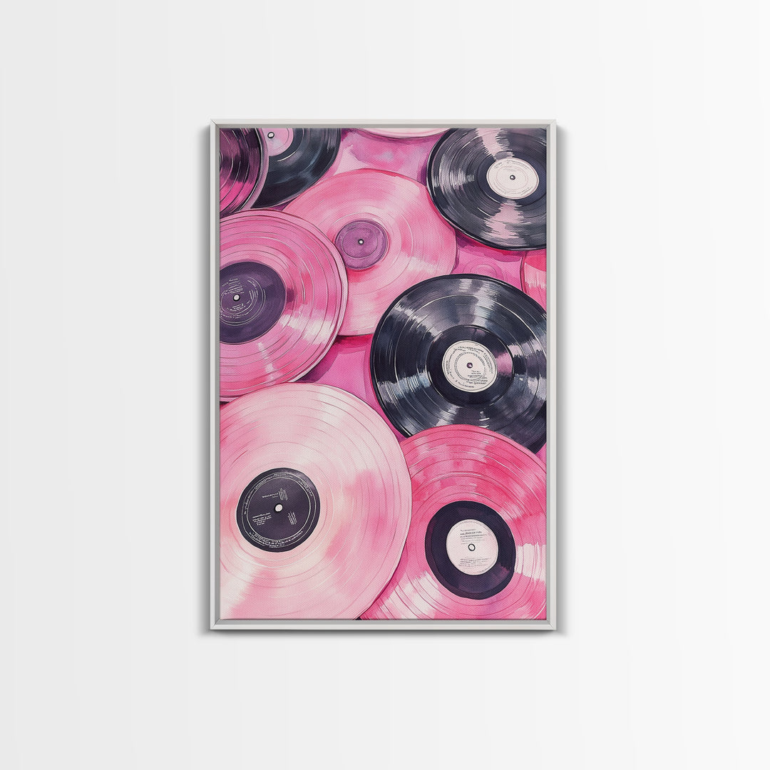 Retro Vinyl Record Artwork Framed Canvas Print Pink Abstract Art Music Lover Wall Art Living Room Decor Lofi Aesthetic Gift Idea