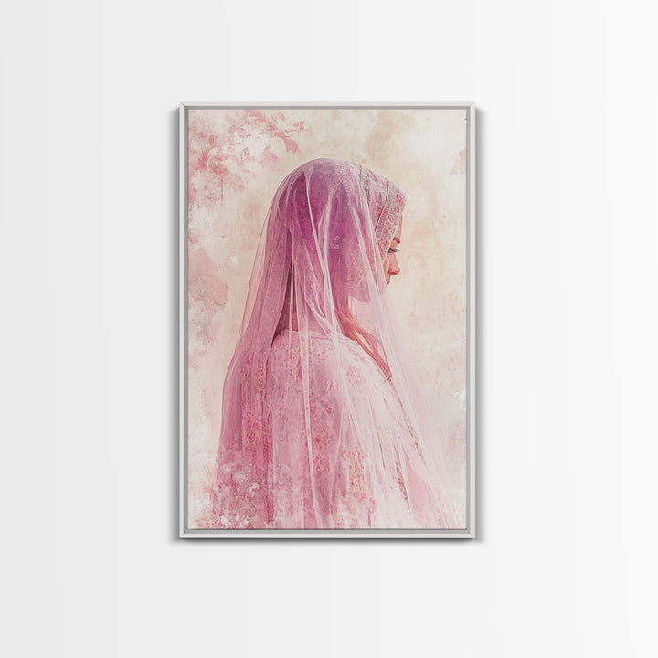Feminine Veil Portrait Canvas Print Light Pink Wall Art Afrocentric Wall Art Moody Art Living Room Decor Romantic Room Aesthetic
