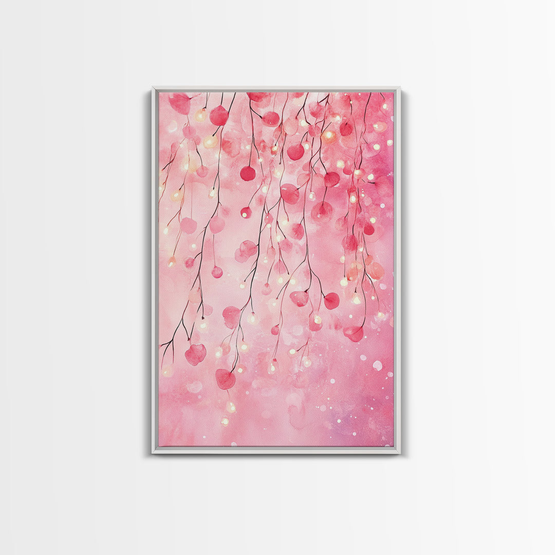 Cherry Blossom Lights Canvas Print Romantic Bedroom Art Cherry Wall Art Light Pink Wall Art Living Room Art Boho Home Decor