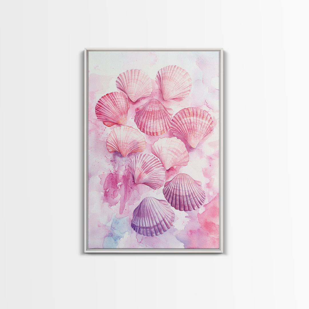 Pink Seashell Collection Framed Canvas Print Coastal Wall Art Nautical Decor Coastal Cowgirl Wall Art Beach House Nautical Painting
