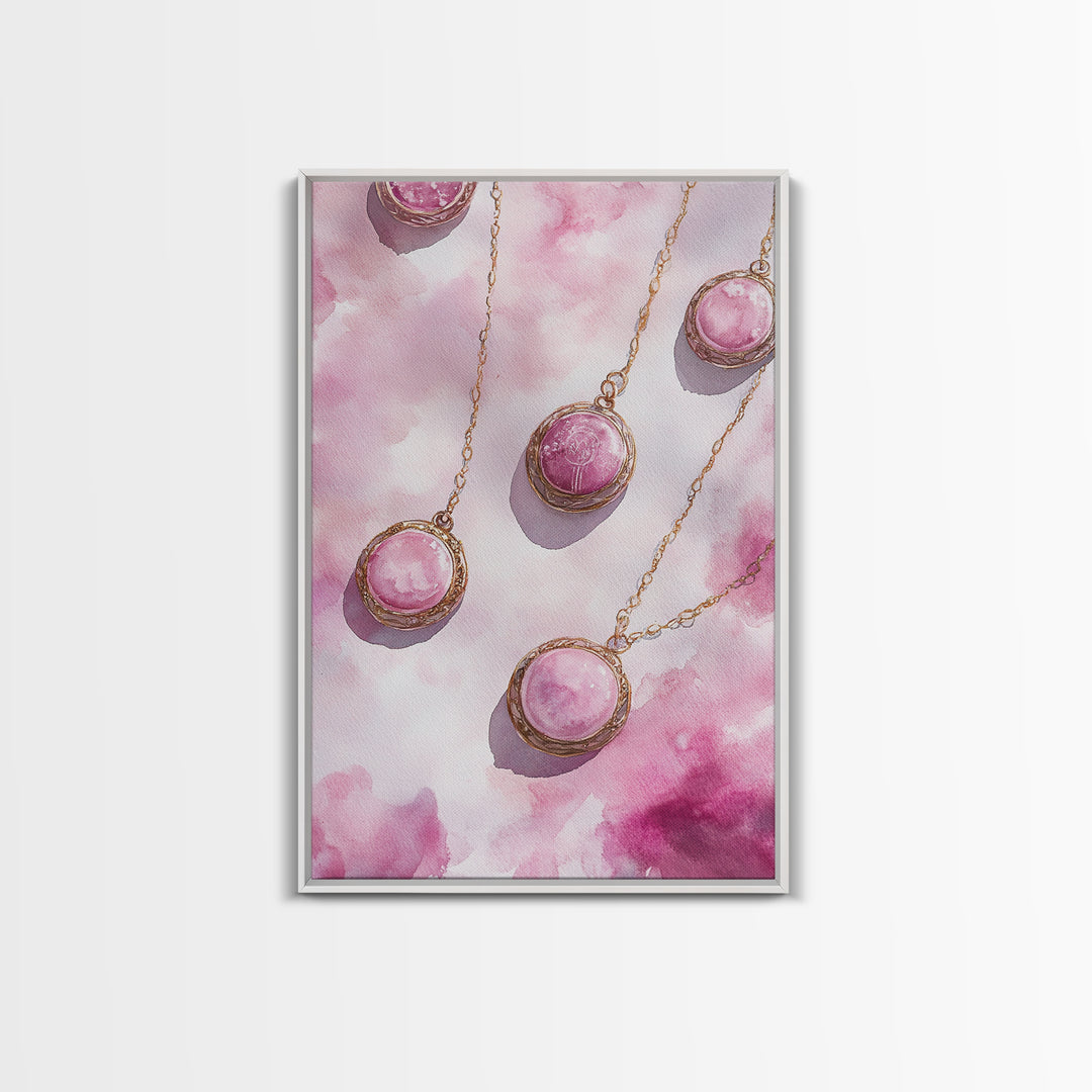 Abstract Pink Pendant Canvas Print Featuring Geometric Wall Art Light Pink Jewelry Artwork Great Gift Idea Minimalist Boho Decor