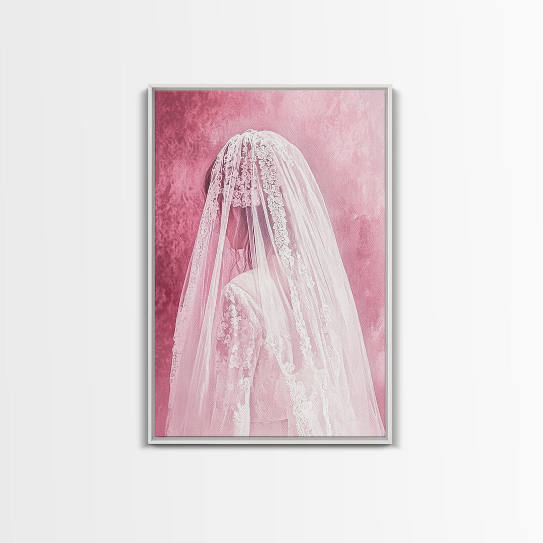 Bride Silhouette Canvas Print Angel Art Prints Pink Wall Art Bedroom Decor Romantic Artwork Wedding Gift Light Pink Art