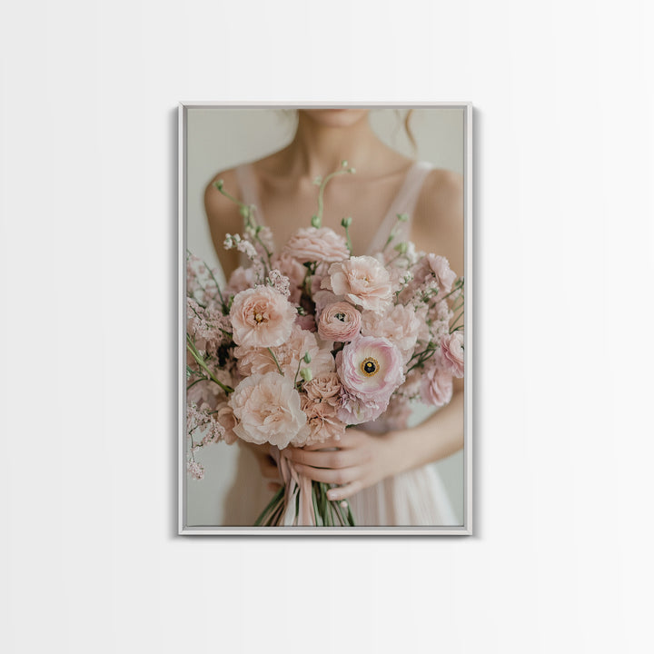 Bridal Bouquet Canvas Print Romantic Floral Wall Art Light Pink Artwork Wedding Gift Idea Bedroom Art Feminine Pastel Canvas