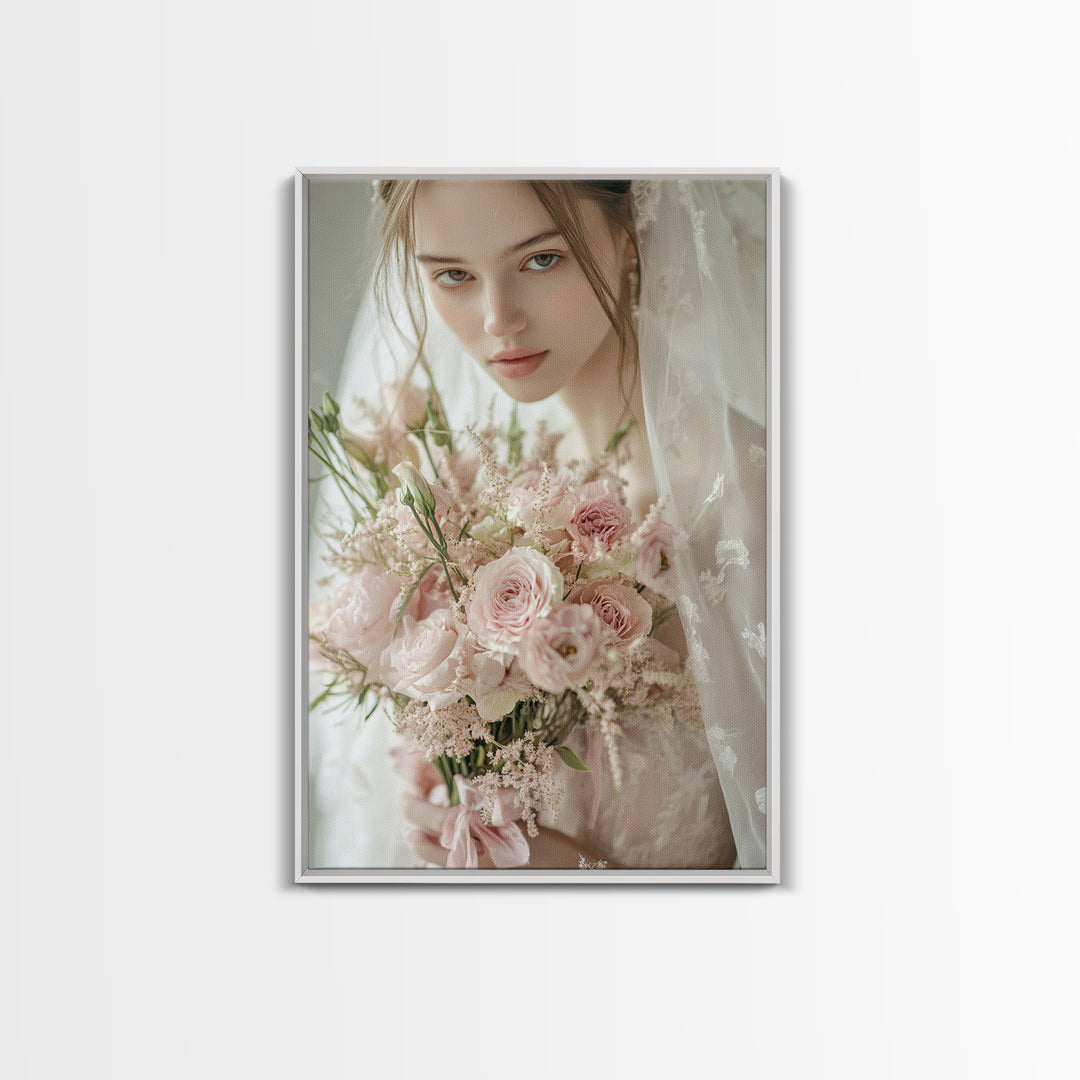 Blush Bride Art Framed Canvas Print Romantic Wedding Artwork Feminine Wall Art Pastel Bedroom Decor Unique Gift Idea Bridal Art