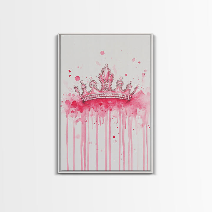 Pink Crown Canvas Print Framed Royal Aesthetic Art Whimsical Wall Art Light Pink Accent Bedroom or Living Room Rustic Decor Gift
