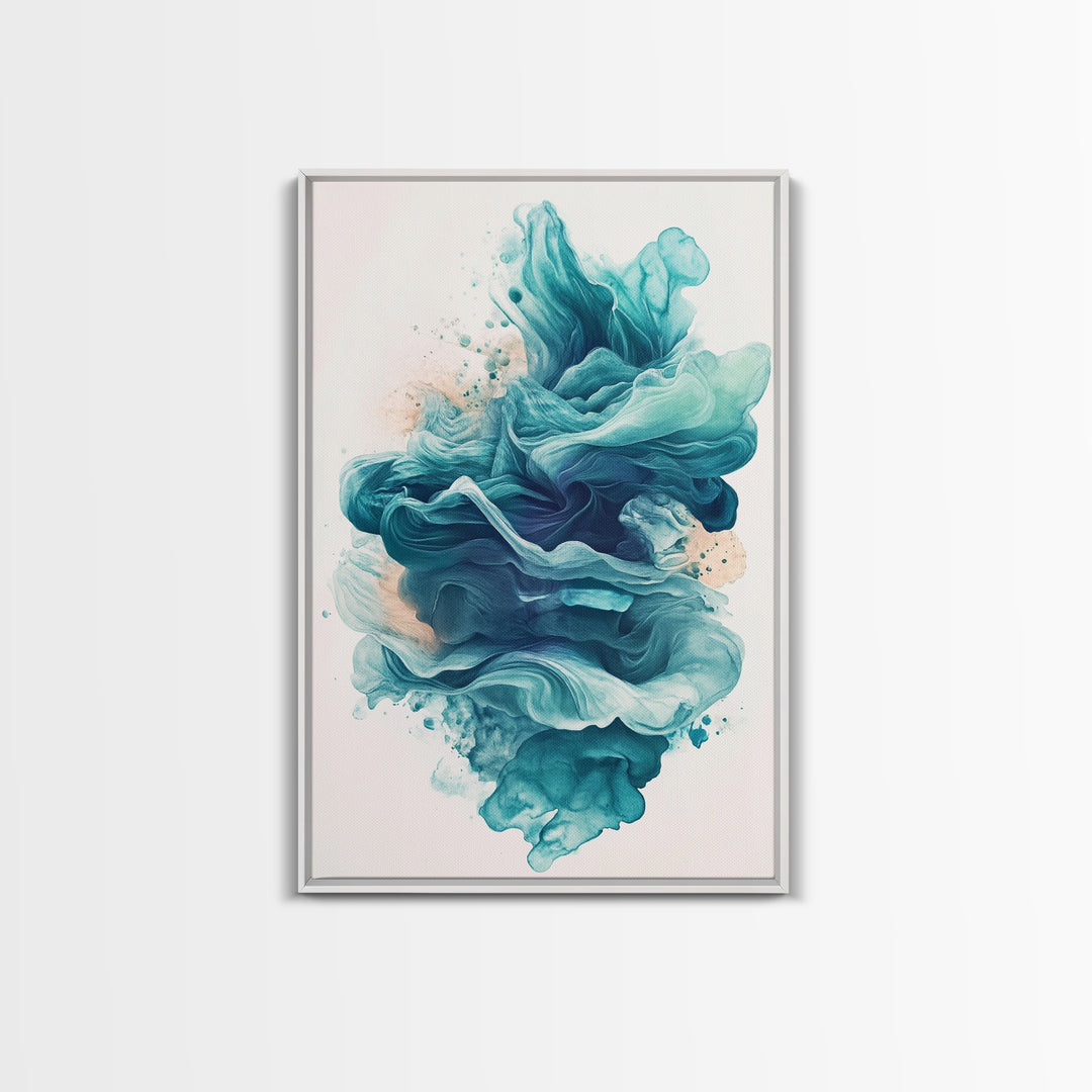 Abstract Teal Ocean Waves Canvas Print Coastal Wall Art Nautical Decor Living Room Accent Unique Gift Idea Zen Artwork