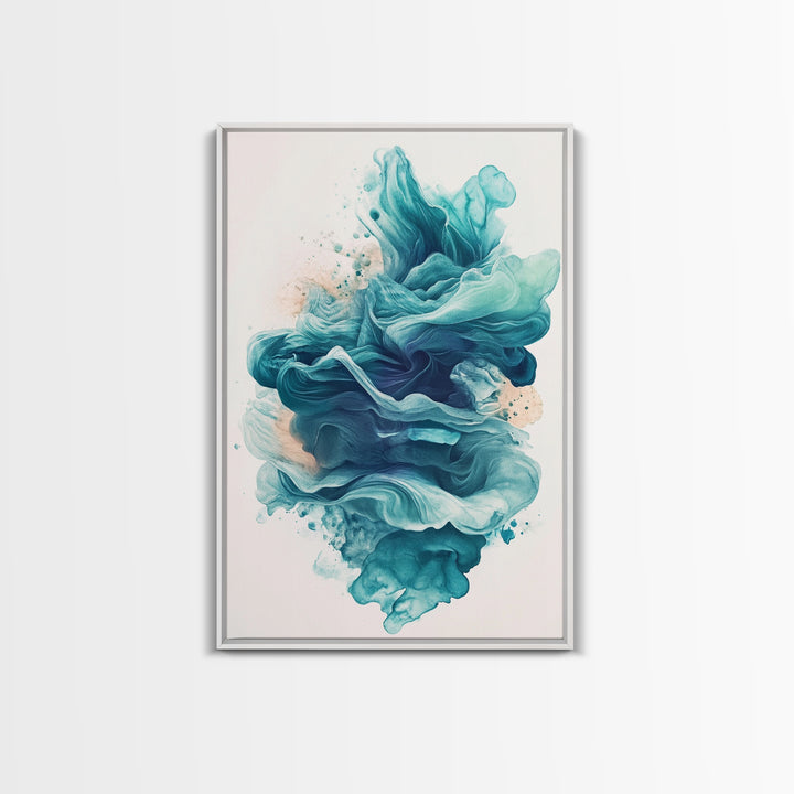 Abstract Teal Ocean Waves Canvas Print Coastal Wall Art Nautical Decor Living Room Accent Unique Gift Idea Zen Artwork