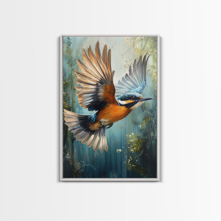Blue Kingfisher Bird Canvas Print | Vibrant Nature Painting Wall Art | Wildlife Rustic Art Above Sofa | Whimsical Bird Original Artwork