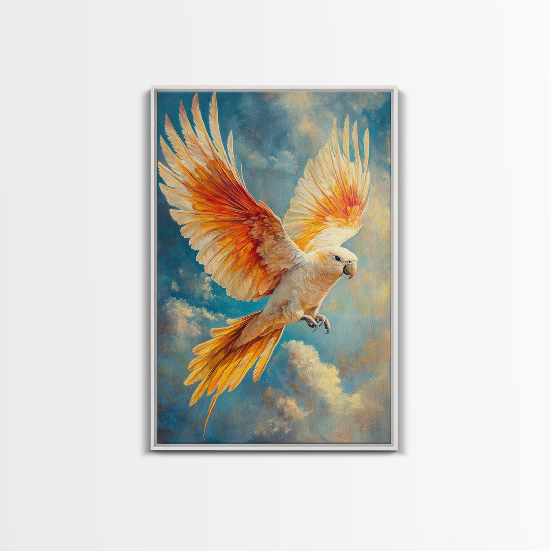 Parrot in Sky Canvas Print | Tropical Bird Art Original Painting | Coastal Cowgirl Wall Art | Vibrant Nautical Decor Living Room Print
