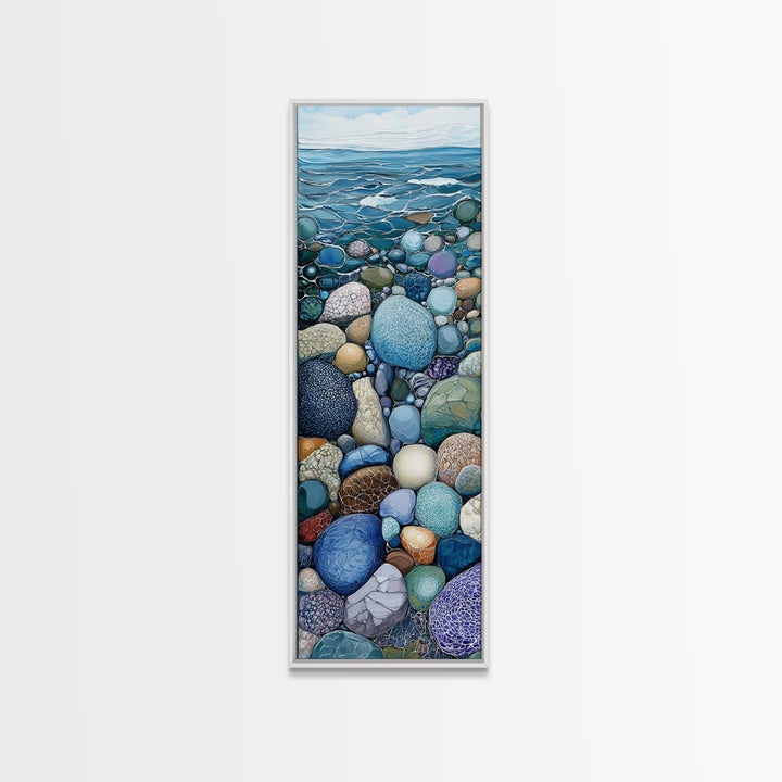 Pebble Beach, mosaic wall art, coastal decor, nautical painting, blue and green wall art, extra wide art, Canvas Print, above sofa art