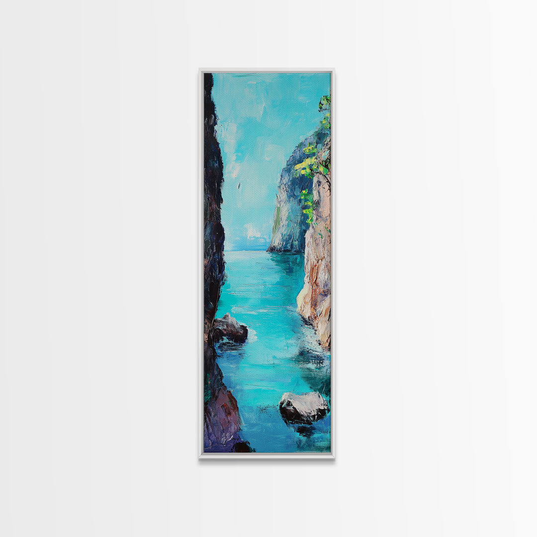 Cliffs and Sea, Coastal Landscape Art, Nautical Wall Art, Ocean View, Seascape Painting, Tall Narrow Art, Canvas Print
