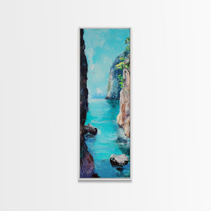Cliffs and Sea, Coastal Landscape Art, Nautical Wall Art, Ocean View, Seascape Painting, Tall Narrow Art, Canvas Print