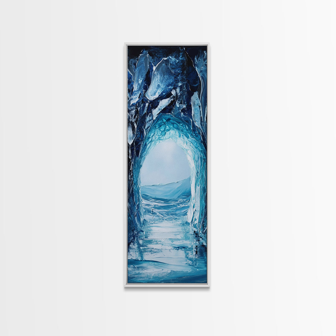 Ice Cave, Seascape Painting, Nautical Decor, Coastal Landscape Art, Blue and Green Wall Art, Abstract Art, Framed Canvas Print
