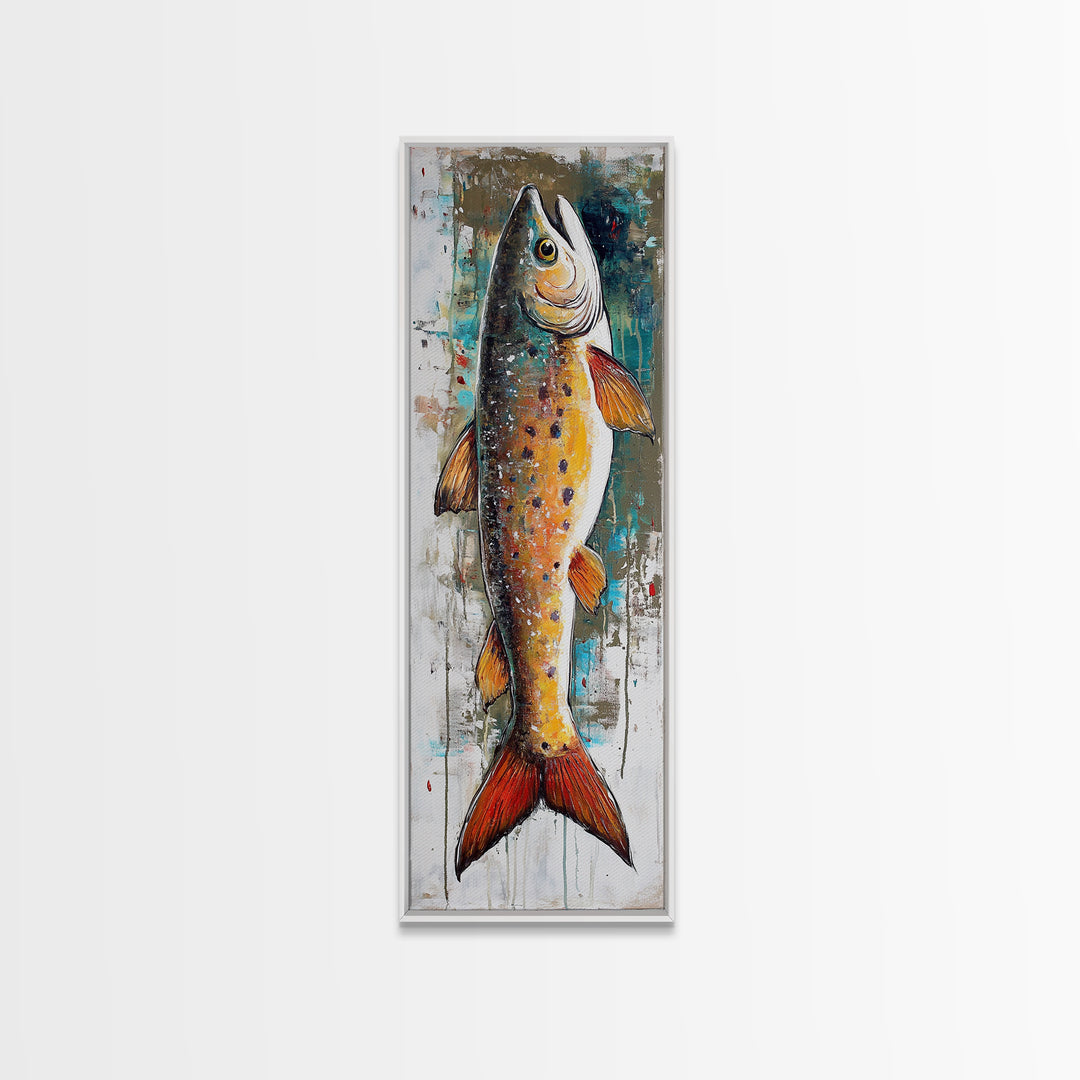 Abstract Trout, Fish Wall Art, Rustic Decor, Fly Fishing Art, Nautical Painting, Coastal Wall Art, Canvas Print