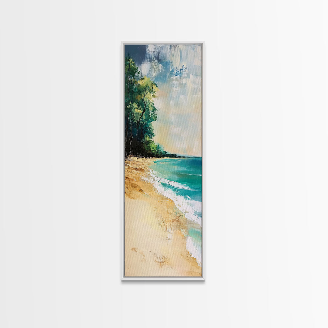 Beach Shoreline, Coastal Painting, Nautical Wall Art, Ocean Landscape, Minimalist Art, Framed Canvas Print