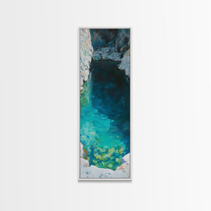 Teal wall art, hidden lagoon, ocean painting, moody art, coastal decor, framed canvas print, nautical art, above bed wall art