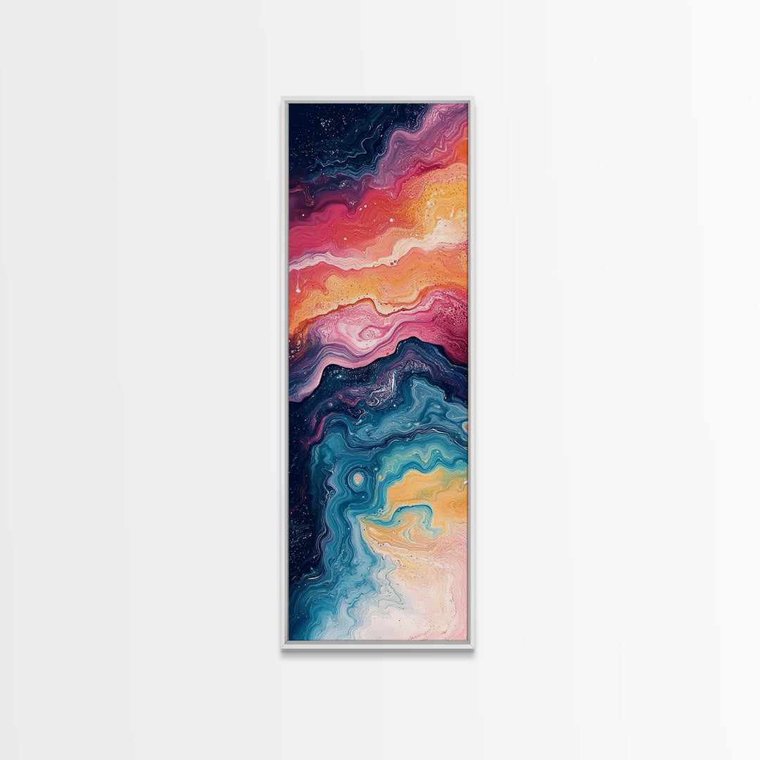 Cosmic Waves, abstract painting, sacred geometry wall art, pink orange wall art, modern home decor, Framed Canvas Print