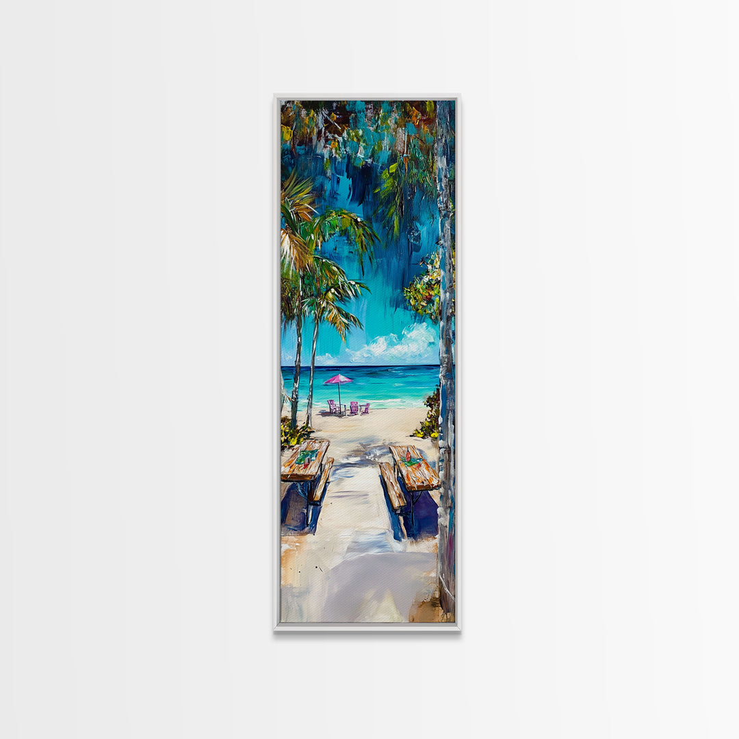 Beach Pathway, coastal wall art, tropical painting, ocean painting, palm tree painting, coastal decor, nautical painting, Canvas Print