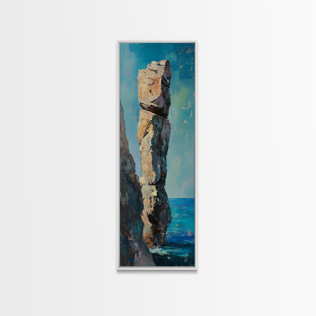 Coastal Rock, painting morro bay, nautical painting, framed canvas print, rustic decor, coastal wall art, above sofa art