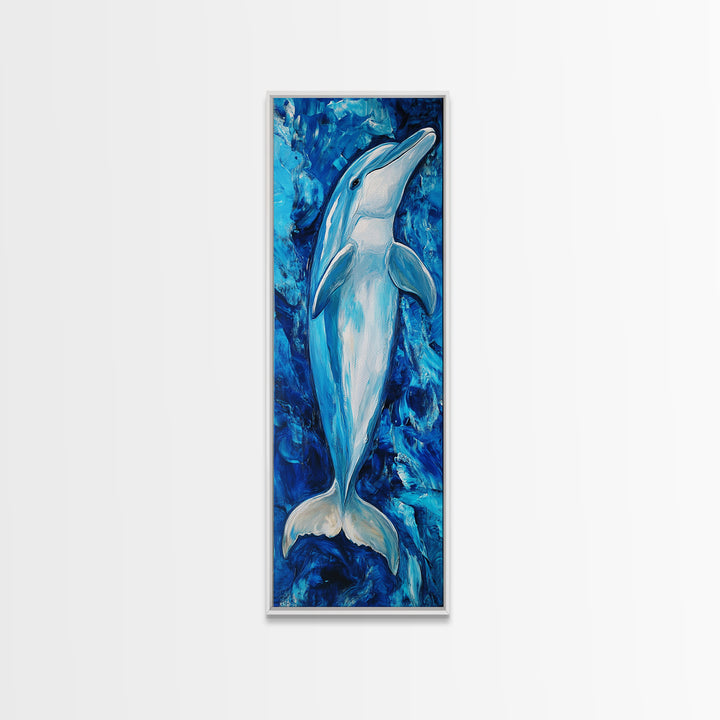 Dolphin painting, ocean life wall art, blue and green wall art, nautical painting, marine life decor, framed canvas print